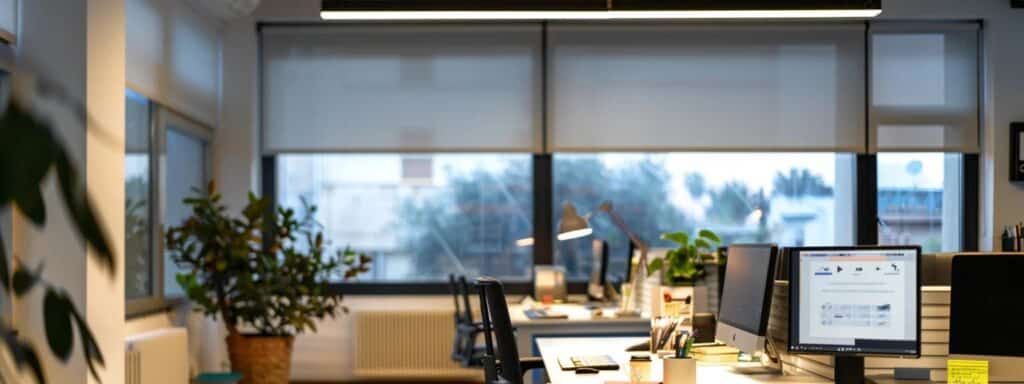 a modern office workspace is illuminated by bright, focused lighting, showcasing a sleek computer screen where a user effortlessly uploads a document for fast hebrew to english translation through an intuitive digital platform.